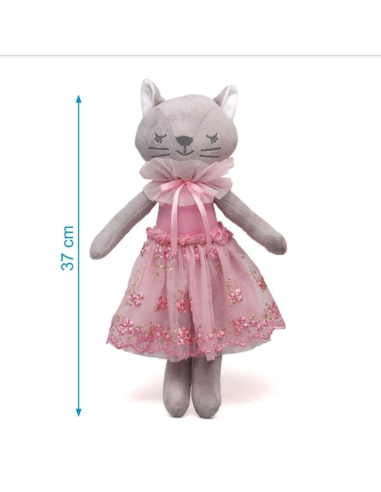 Muñeca de trapo Gatita con vestido de tul rosa