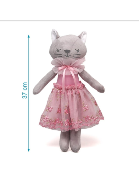 Muñeca de trapo Gatita con vestido de tul rosa