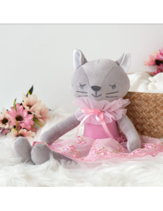 Muñeca de trapo Gatita con vestido de tul rosa