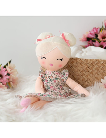 Muñeca de trapo Rubia con vestido de flores