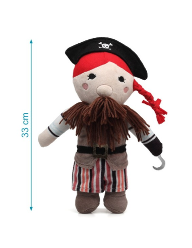 Muñeco de trapo Pirata, con sombrero, trenza, barga y garfio.