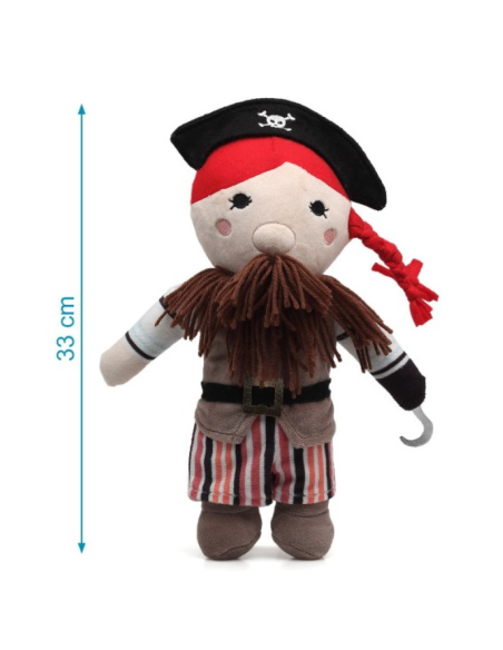 Muñeco de trapo Pirata, con sombrero, trenza, barga y garfio.